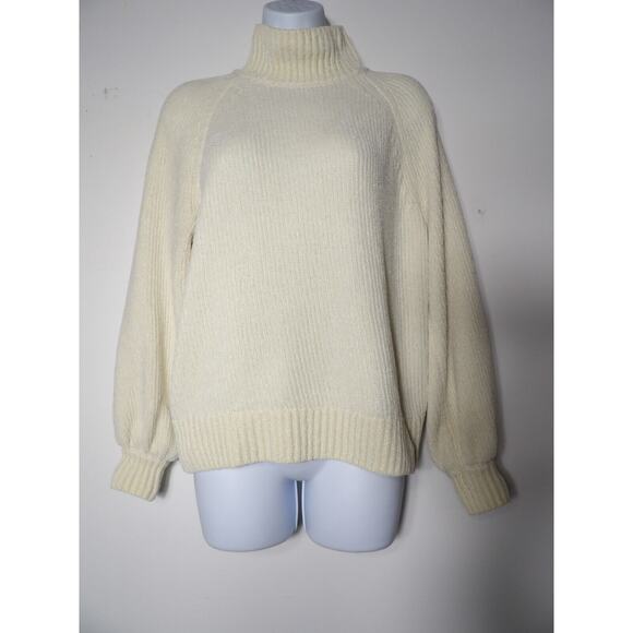 Loft Chenille Sweater Womens XS Cream Ivory Soft Mock Neck Cozy Minimalist Warm - Picture 2 of 12
